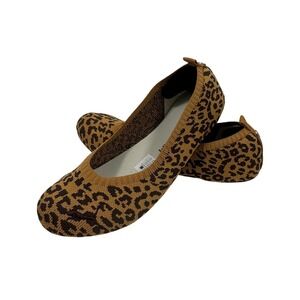 Puma Women Leopard Print Ballet Flats Slip On Knit Brown Size 6